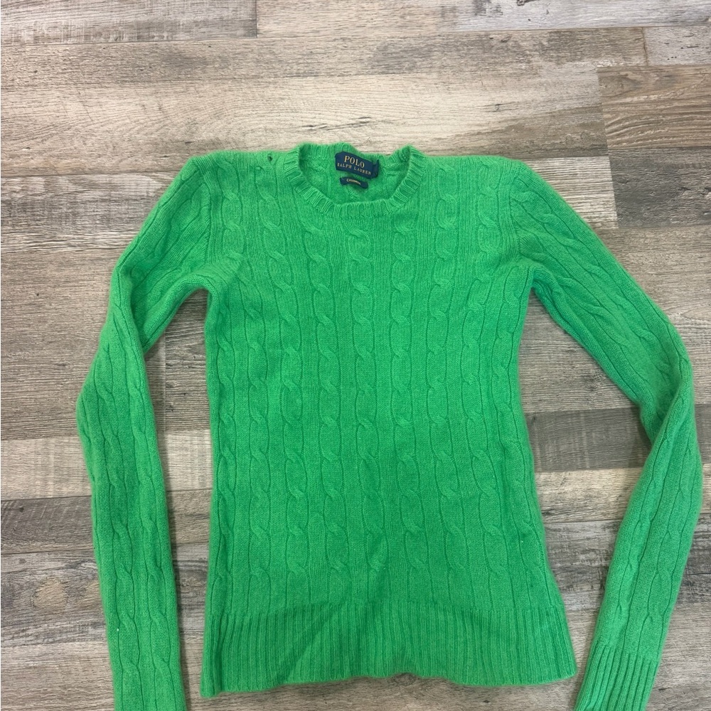 Ralph Lauren Bright Green cashmere Cable-Knit Crew Sweater